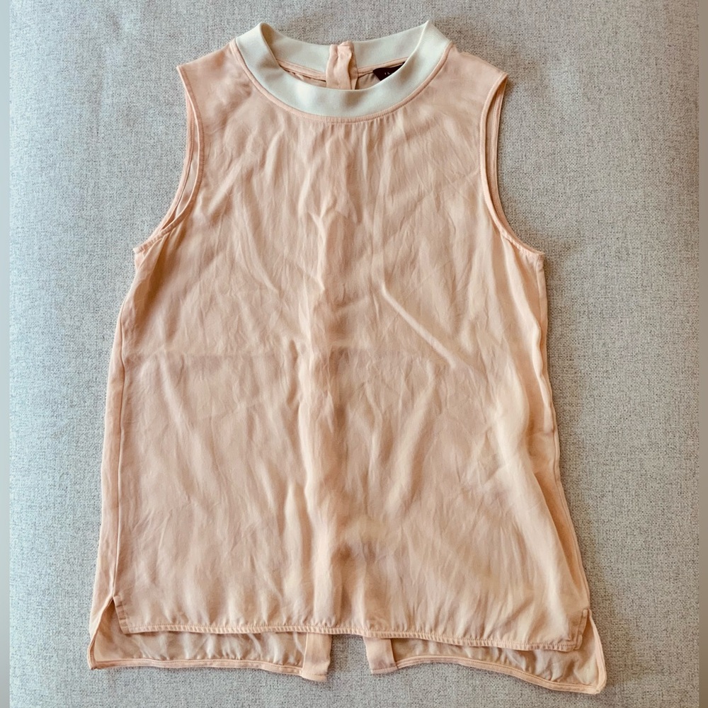 Theory Silk Pink Sleeveless Blouse with Mandarin Collar